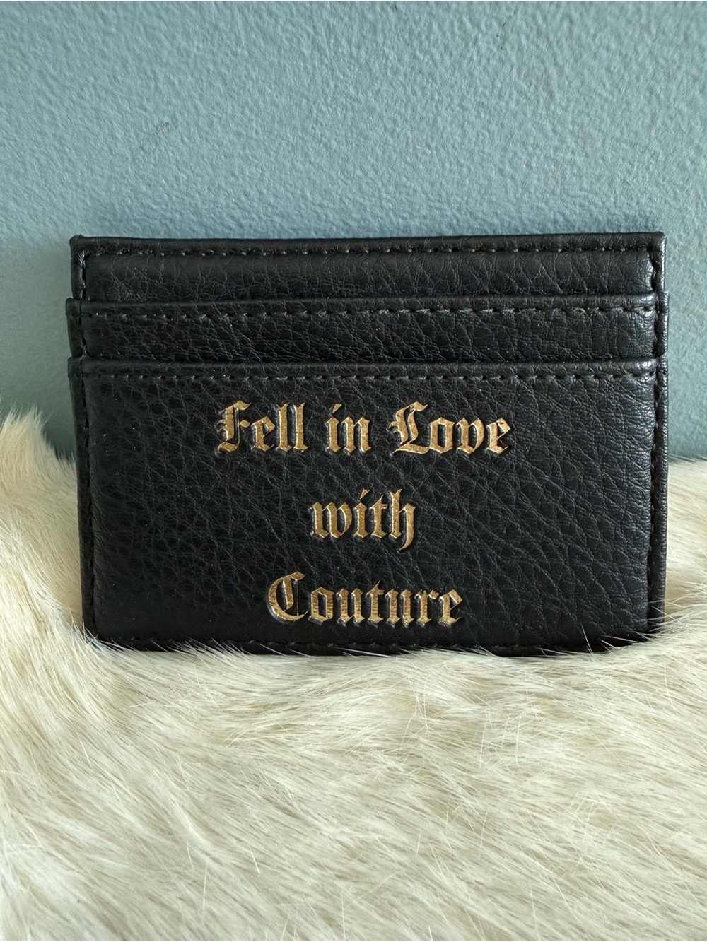 Juicy Couture Black Leather Gold Script Card Holder